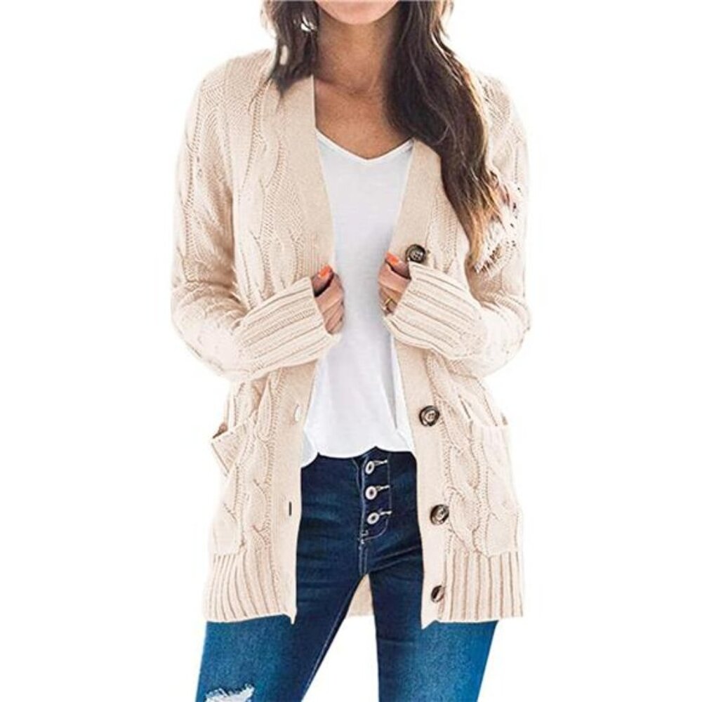 Women's Open Front Cardigan Sweaters Fashion Button Down Cable Knit Chunky Coats